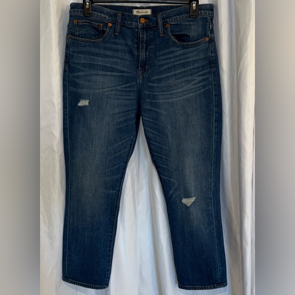 Madewell Dark Blue Distressed Straight Jeans